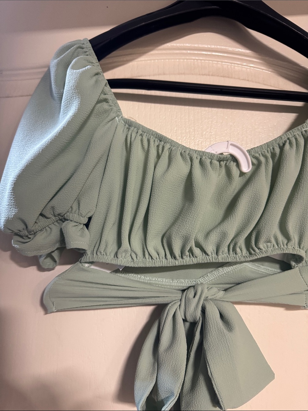 Better Be Mint Sage Puff-Sleeve Cropped Wrap Top - Picture 7 of 10